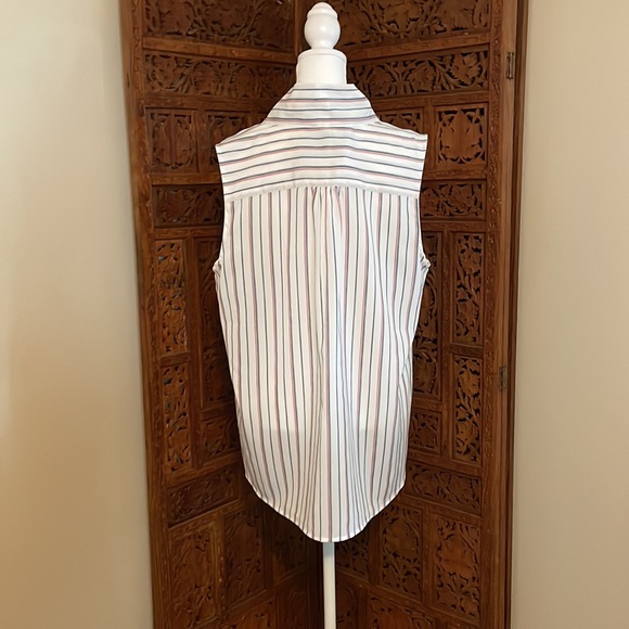 XL Paraphrase Blouse White with Red & Blue Pinstripes - Picture 2 of 3